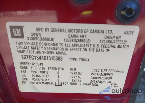 2006 GMC Sierra 1500 Sl from USA, damaged, VIN 2GTEC13V461315388